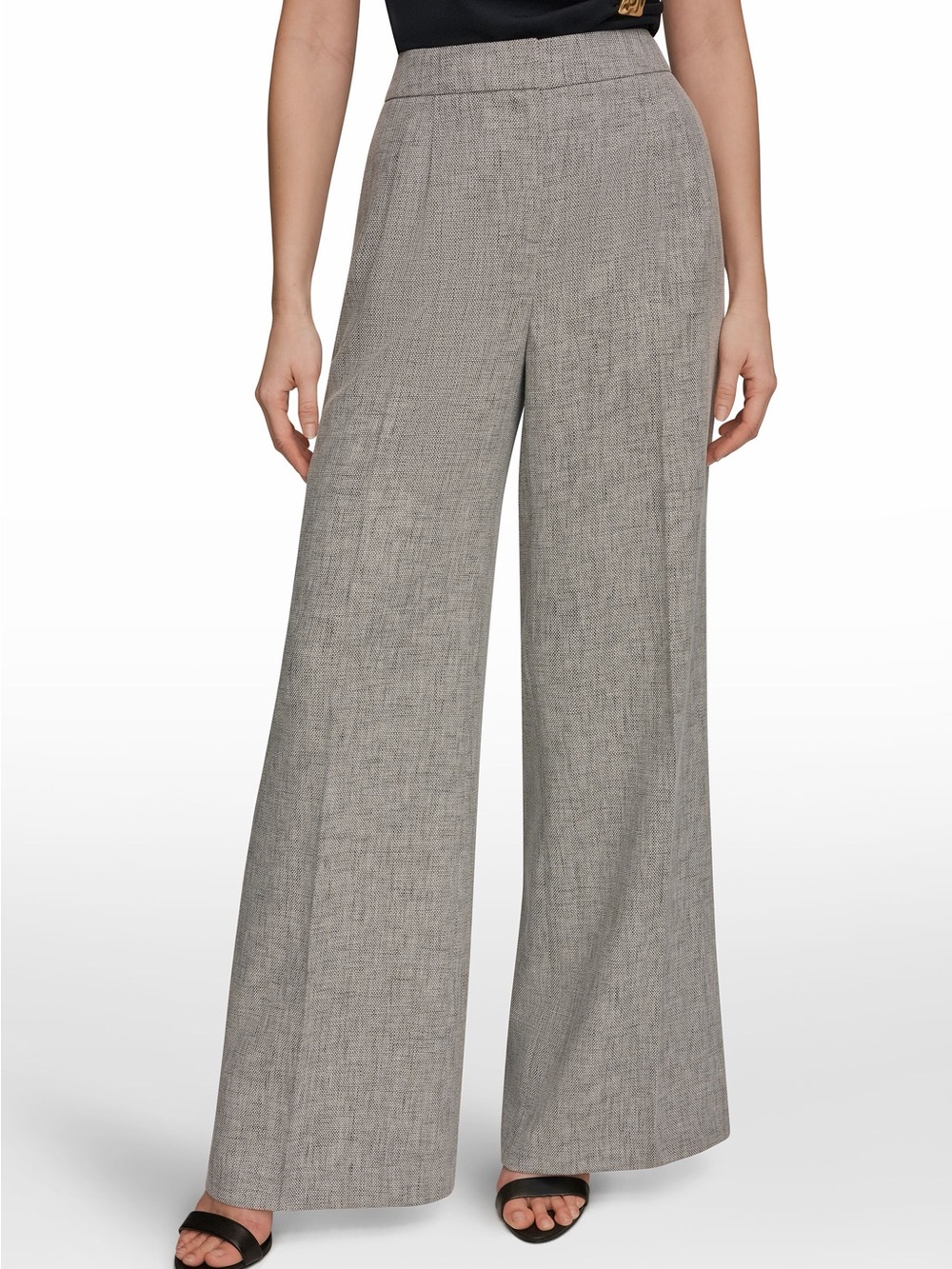 Donna Karan Wide-Leg High-Rise Trousers Pants in Light Gray